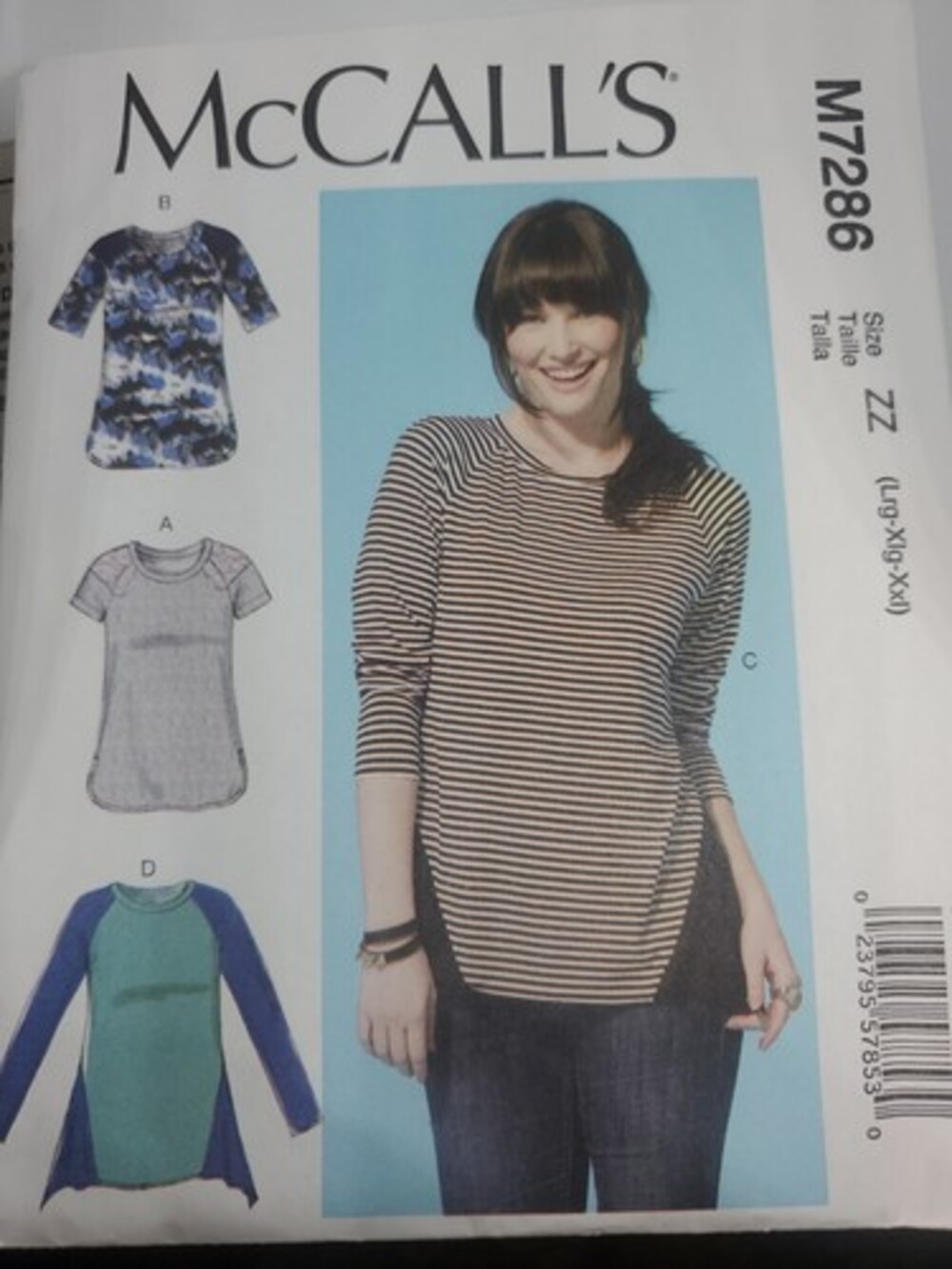 McCalls 7286 Fitted Tops Pullover Shaped Hem Misses Size Large Sewing Pattern